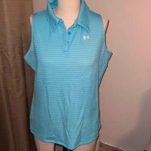 Under Armour women's L turquoise striped collared tank, small snag